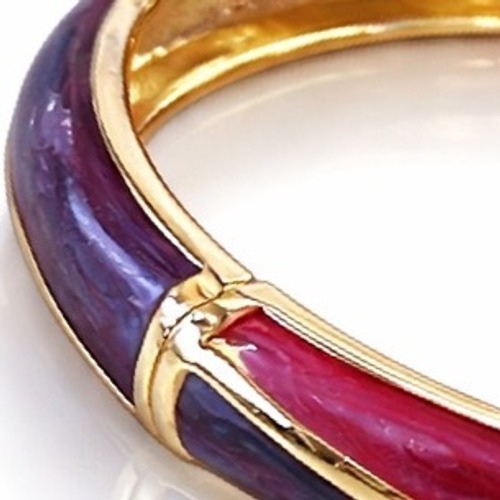 Jtf Signed Gold Tone Marbled Enamel Hinged Bangle Bracelet Tension Clasp